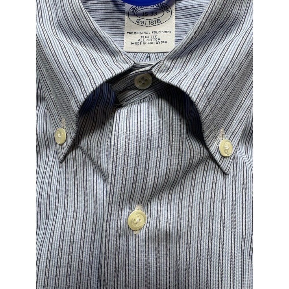 Brooks Brothers Men's 15-33 Shirt Long Sleeve Blue Black Strips Preppy Casual - Picture 4 of 16